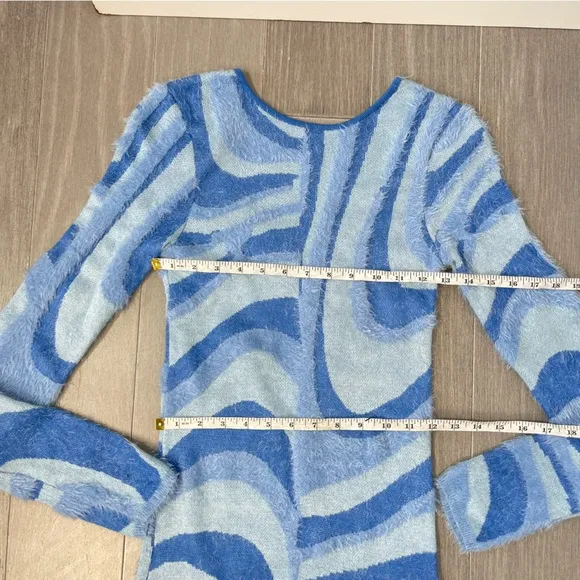 House of Sunny Blue Moon Midi Dress Size 2 Blogger Favorite Fuzzy Cut out Back