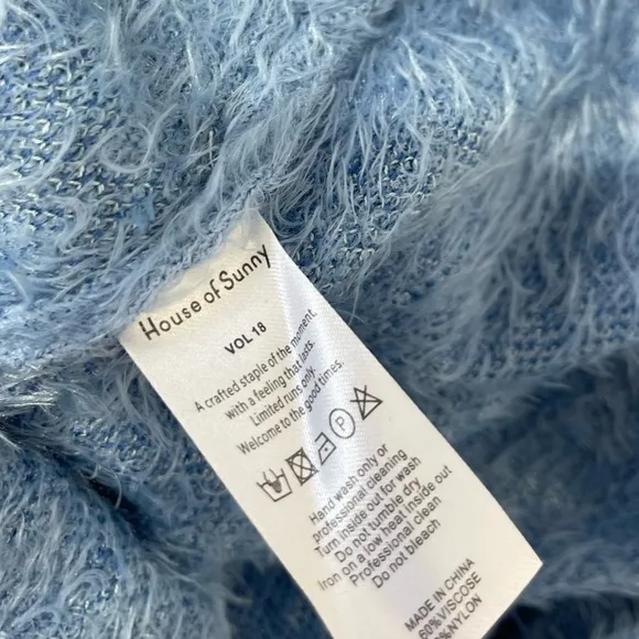 House of Sunny Blue Moon Midi Dress Size 2 Blogger Favorite Fuzzy Cut out Back