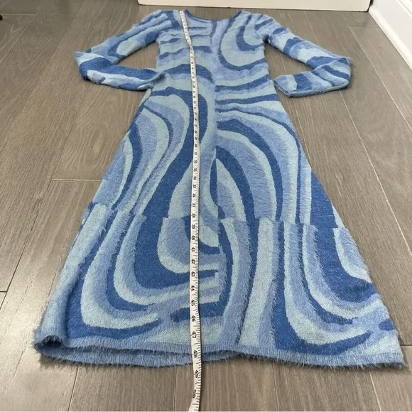 House of Sunny Blue Moon Midi Dress Size 2 Blogger Favorite Fuzzy Cut out Back