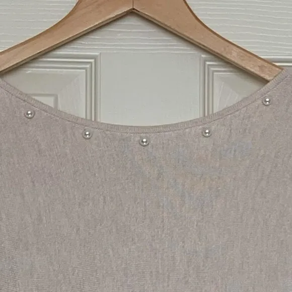🎉HP🎉 Valentine's Day Soft Pink Faux Pearls Sz M Pullover Sweater Long Sleeve