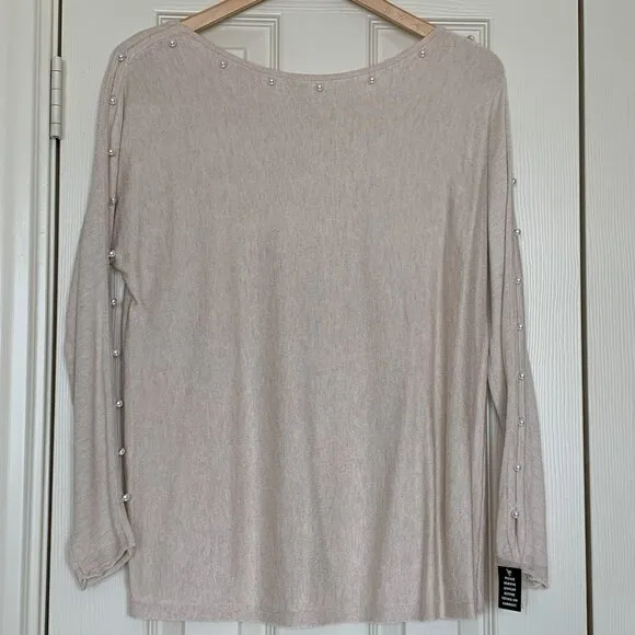 🎉HP🎉 Valentine's Day Soft Pink Faux Pearls Sz M Pullover Sweater Long Sleeve