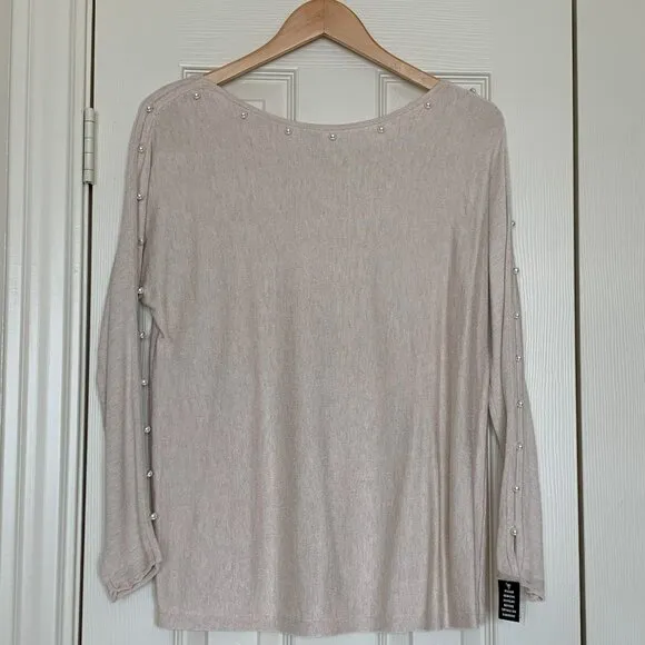 🎉HP🎉 Valentine's Day Soft Pink Faux Pearls Sz M Pullover Sweater Long Sleeve