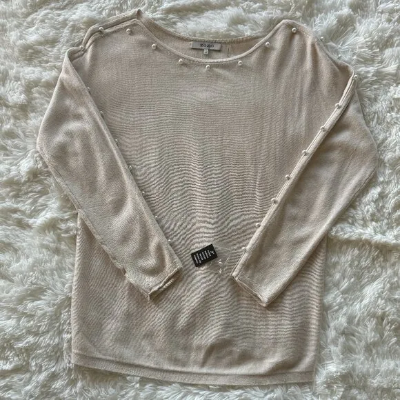 🎉HP🎉 Valentine's Day Soft Pink Faux Pearls Sz M Pullover Sweater Long Sleeve