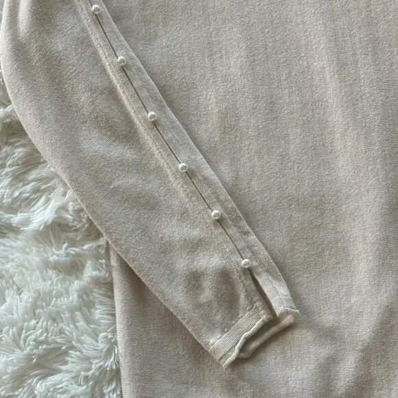 🎉HP🎉 Valentine's Day Soft Pink Faux Pearls Sz M Pullover Sweater Long Sleeve