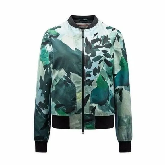 Hunter 3 Layer Botanical Gardens Green Bomber Jacket Size 4 Water Resistant