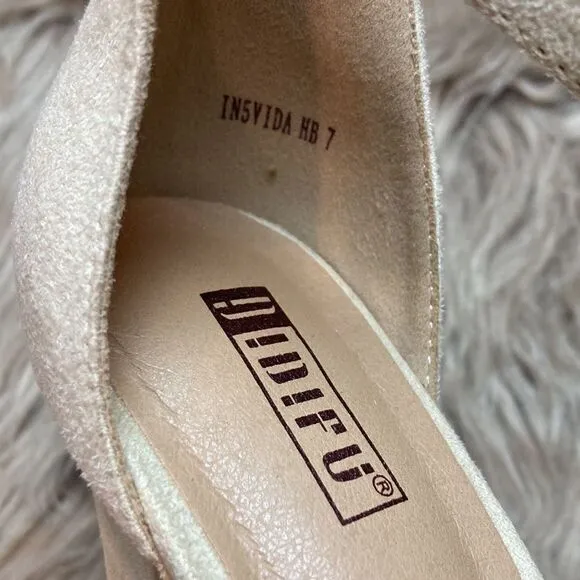 IDIFU Vida Nude Suede Ankle Strap Open-toe Platform Heels