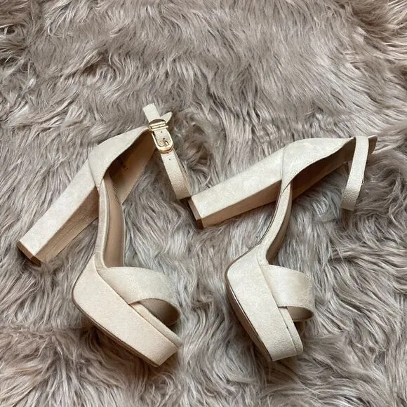 IDIFU Vida Nude Suede Ankle Strap Open-toe Platform Heels