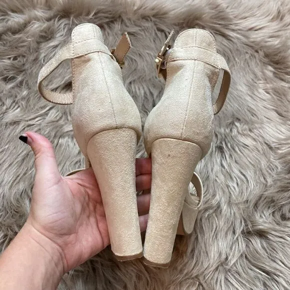 IDIFU Vida Nude Suede Ankle Strap Open-toe Platform Heels
