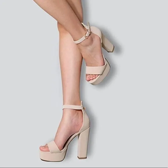 IDIFU Vida Nude Suede Ankle Strap Open-toe Platform Heels