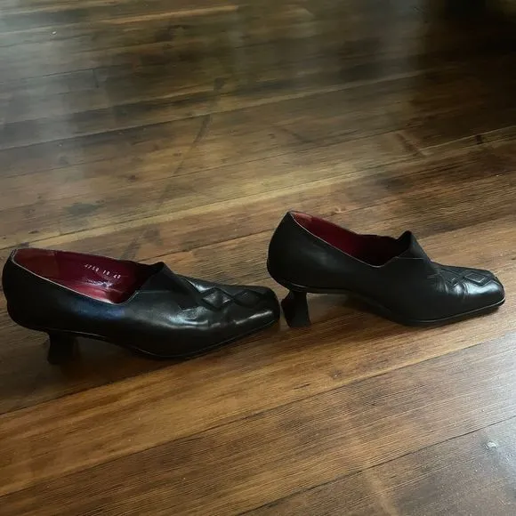 Immagini Black Leather Square Toe Womens Heels Size 40 D'Orsay 2.5 Inch Heel