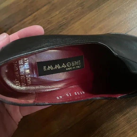 Immagini Black Leather Square Toe Womens Heels Size 40 D'Orsay 2.5 Inch Heel