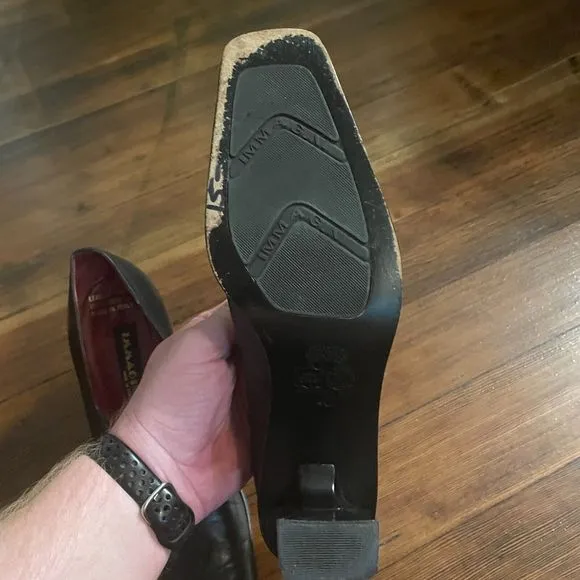 Immagini Black Leather Square Toe Womens Heels Size 40 D'Orsay 2.5 Inch Heel
