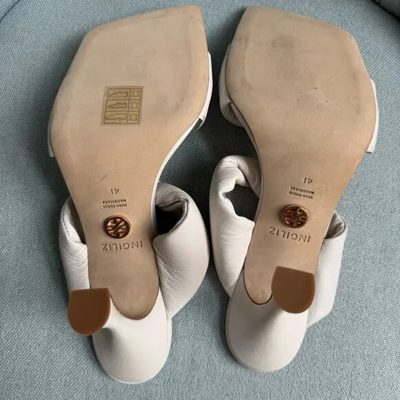 INGILIZ Betty 30 Ivory Leather Sandal Square Open-toe Mule