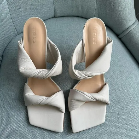 INGILIZ Betty 30 Ivory Leather Sandal Square Open-toe Mule