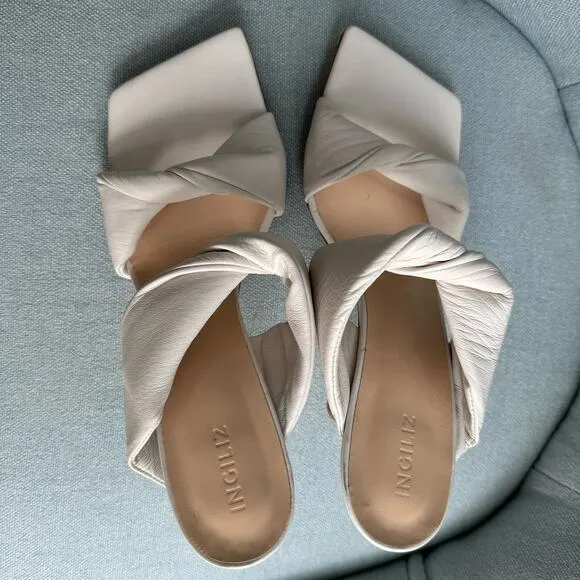 INGILIZ Betty 30 Ivory Leather Sandal Square Open-toe Mule