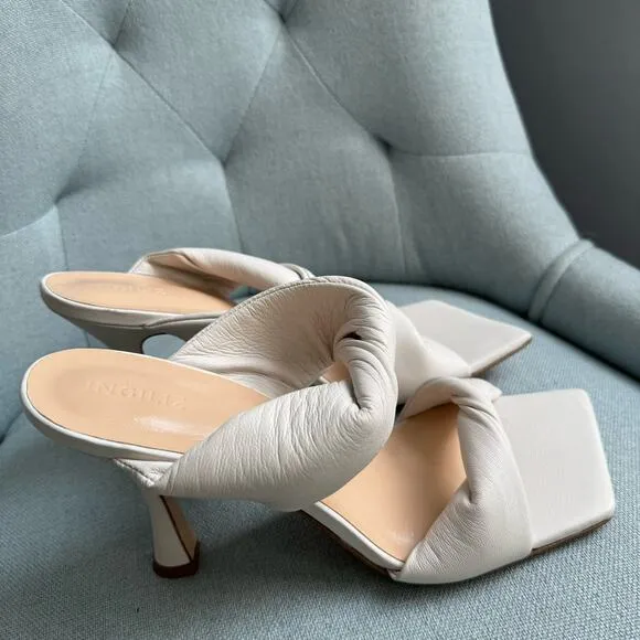 INGILIZ Betty 30 Ivory Leather Sandal Square Open-toe Mule