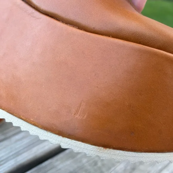 Intentionally Blank Anthropologie Tan Leather Mega Platform Clogs Mules 36