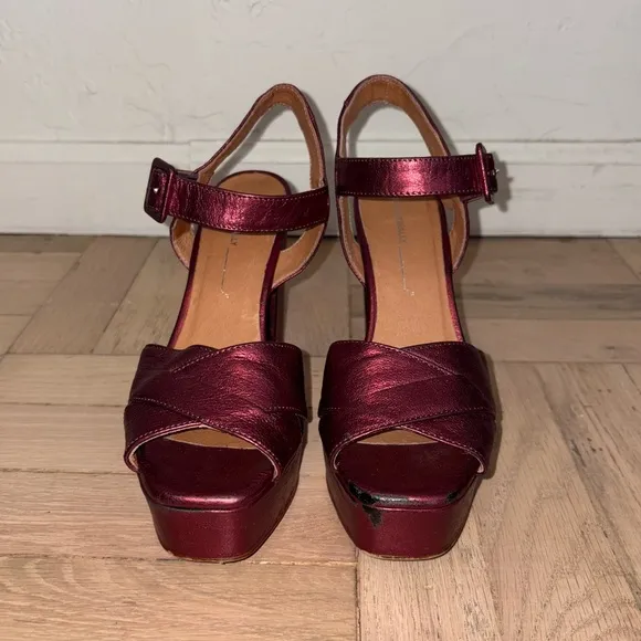 Intentionally Blank x Anthropologie Metallic Platform Open Toe Heels