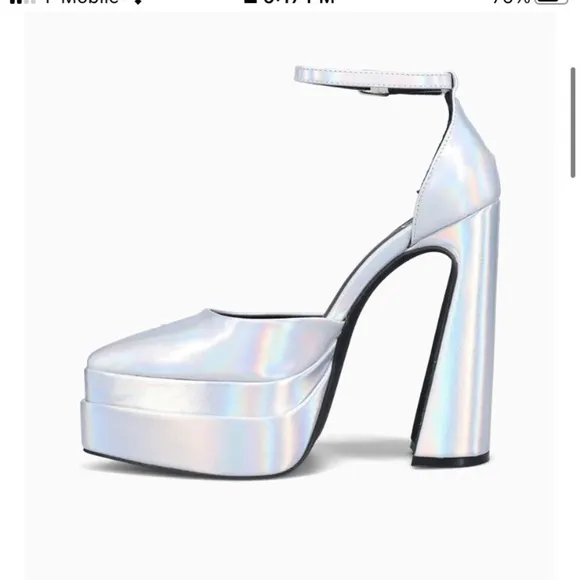 Iridescent silver junky heels sandal platform point toe