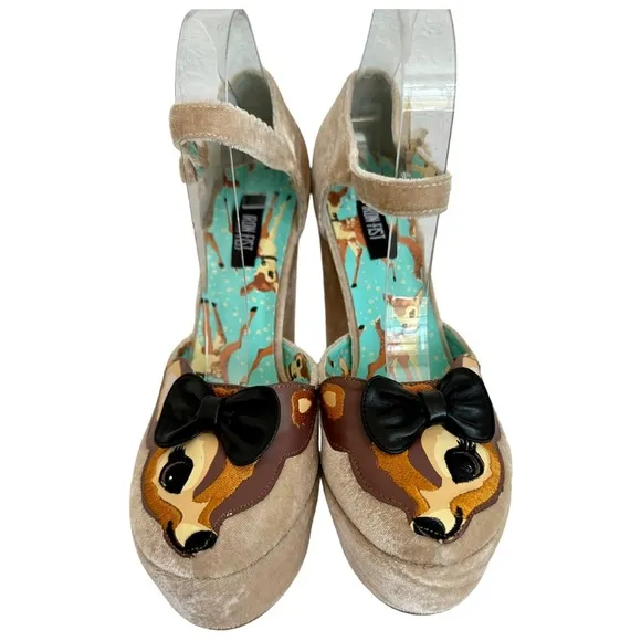 Iron Fist Deer Me Bambi Platform Block Heels Velvet Size 11