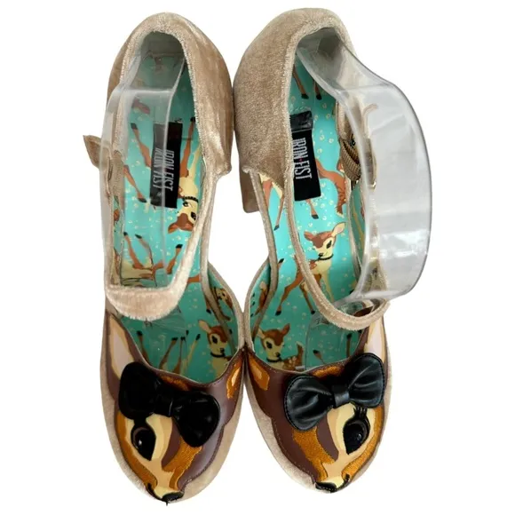 Iron Fist Deer Me Bambi Platform Block Heels Velvet Size 11