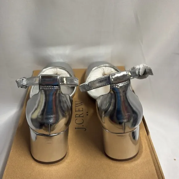 J. Crew Ankle-Strap Heels Silver Metallic Size 9.5 New in Box