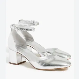 J. Crew Ankle-Strap Heels Silver Metallic Size 9.5 New in Box