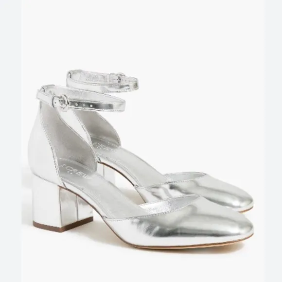 J. Crew Ankle-Strap Heels Silver Metallic Size 9.5 New in Box