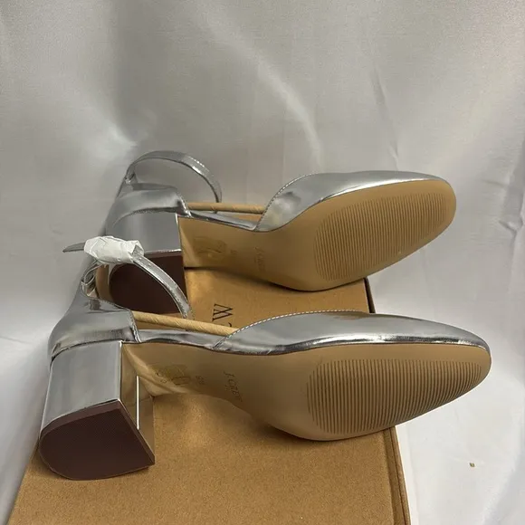 J. Crew Ankle-Strap Heels Silver Metallic Size 9.5 New in Box