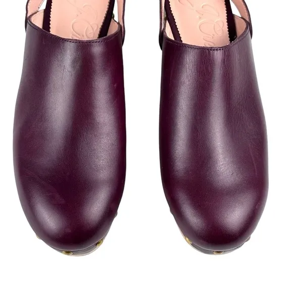J. CREW BJ799 PORT RED STUDDED CHERRY LEATHER WOODEN CONVERTIBLE SLIP ON CLOGS