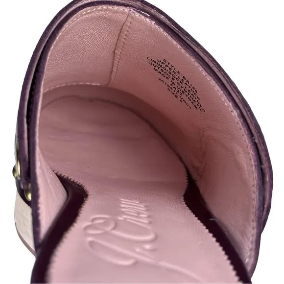 J. CREW BJ799 PORT RED STUDDED CHERRY LEATHER WOODEN CONVERTIBLE SLIP ON CLOGS