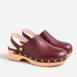 J. CREW BJ799 PORT RED STUDDED CHERRY LEATHER WOODEN CONVERTIBLE SLIP ON CLOGS