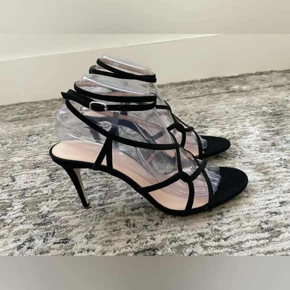 J. Crew Black Suede Leather Ankle‎ Strap Open Toe Strappy Heels size 9