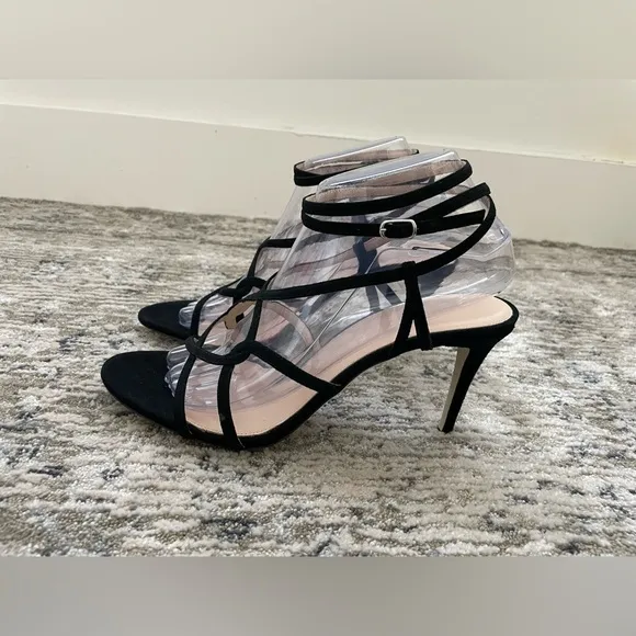 J. Crew Black Suede Leather Ankle‎ Strap Open Toe Strappy Heels size 9