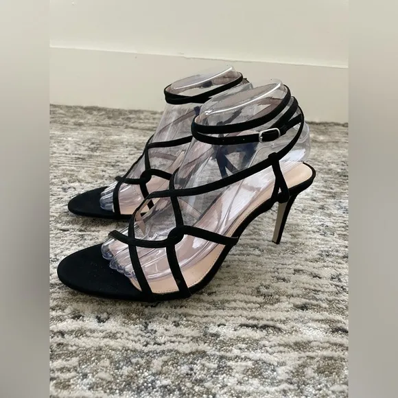 J. Crew Black Suede Leather Ankle‎ Strap Open Toe Strappy Heels size 9