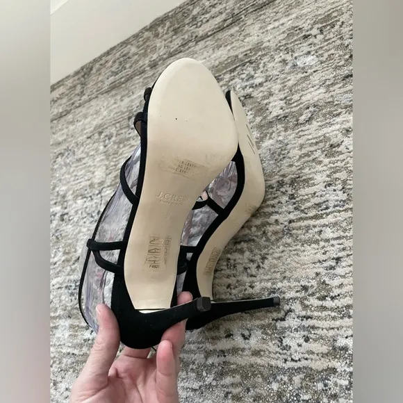 J. Crew Black Suede Leather Ankle‎ Strap Open Toe Strappy Heels size 9