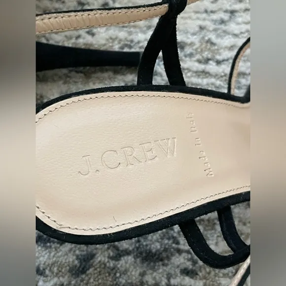 J. Crew Black Suede Leather Ankle‎ Strap Open Toe Strappy Heels size 9