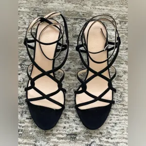 J. Crew Black Suede Leather Ankle‎ Strap Open Toe Strappy Heels size 9