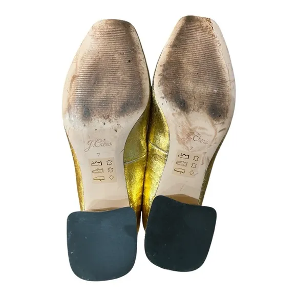 J. Crew Celia Gold Crackle Block Heels Pumps Size 7
