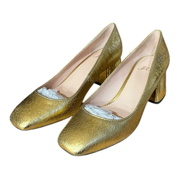 J. Crew Celia Gold Crackle Block Heels Pumps Size 7