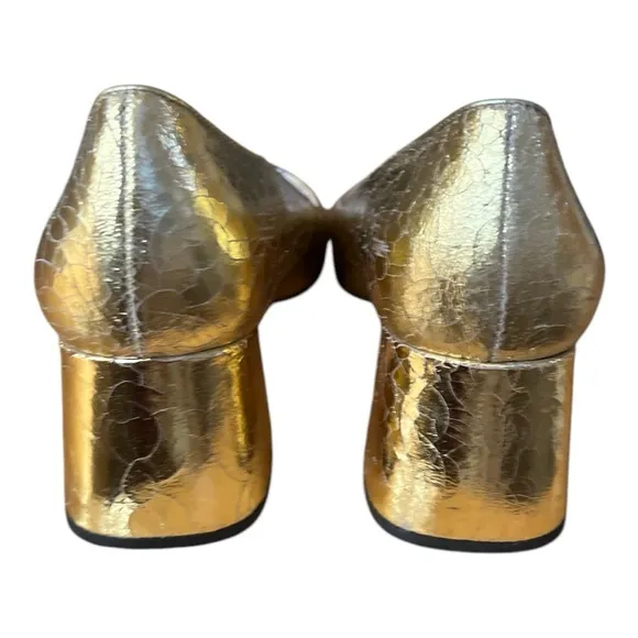 J. Crew Celia Gold Crackle Block Heels Pumps Size 7