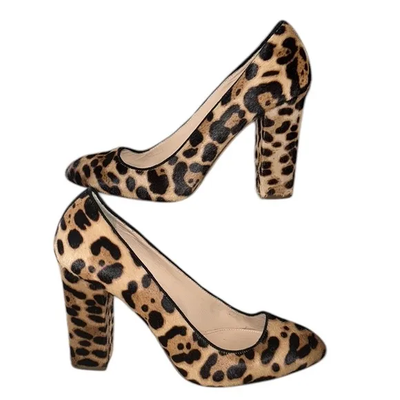 J. Crew Collection Stella Leopard Calf Hair Chunky Heels Pumps - 8.5