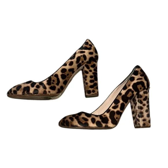 J. Crew Collection Stella Leopard Calf Hair Chunky Heels Pumps - 8.5