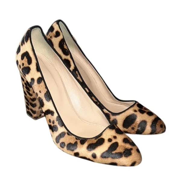 J. Crew Collection Stella Leopard Calf Hair Chunky Heels Pumps - 8.5