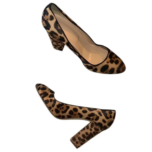 J. Crew Collection Stella Leopard Calf Hair Chunky Heels Pumps - 8.5