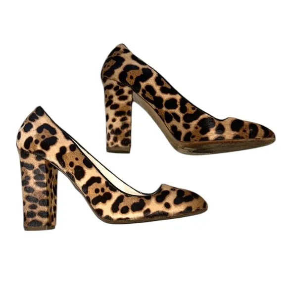 J. Crew Collection Stella Leopard Calf Hair Chunky Heels Pumps - 8.5