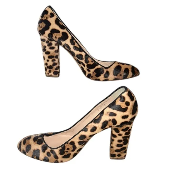 J. Crew Collection Stella Leopard Calf Hair Chunky Heels Pumps - 8.5