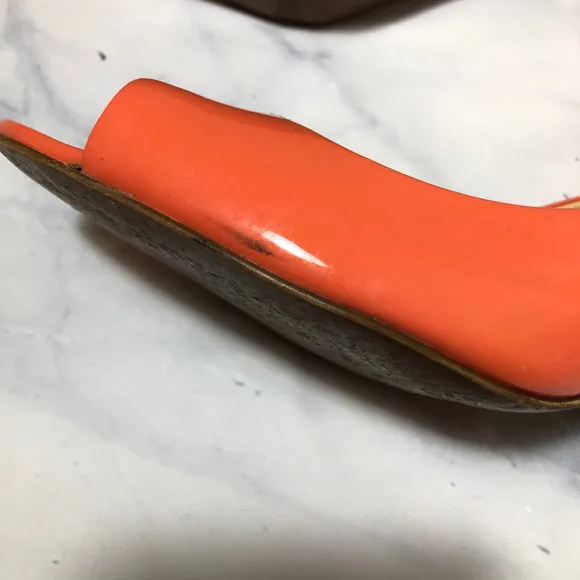 J. Crew Coral Orange Drea Patent Peep Toe Pumps