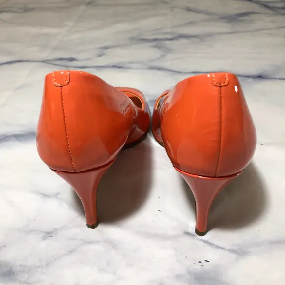 J. Crew Coral Orange Drea Patent Peep Toe Pumps