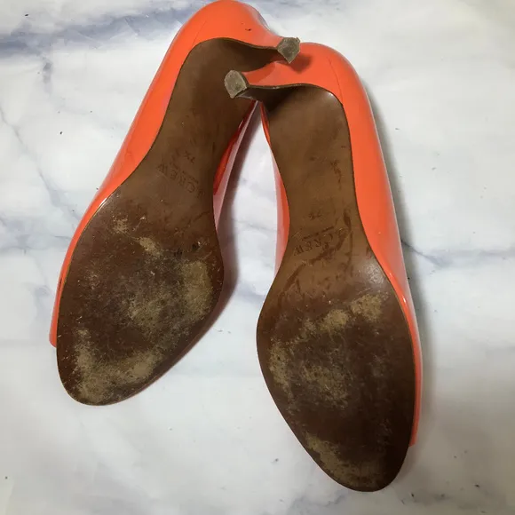 J. Crew Coral Orange Drea Patent Peep Toe Pumps